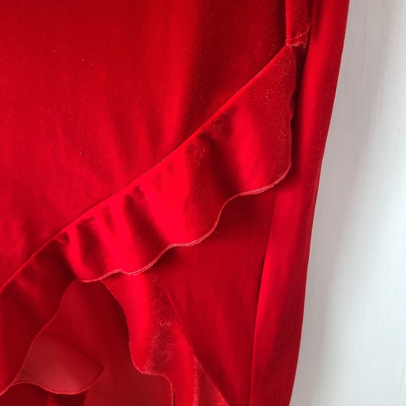 Frederick's of Hollywood 90s Vintage Velvet Asymmetric Romantic USA Ruffle Dress - Picture 6 of 11